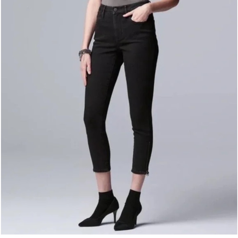Simply Vera Vera Wang Black High Waist Cropped Skinny Ankle Zipper Jeans Stretch